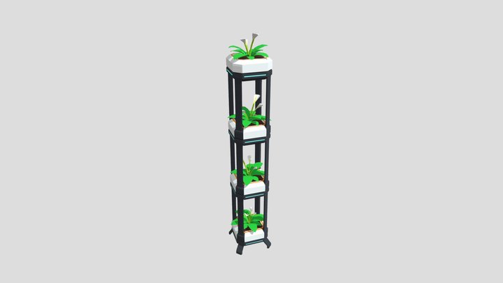 Low Poly Sci-Fi Botanical Tower Planter Quad 3D Model
