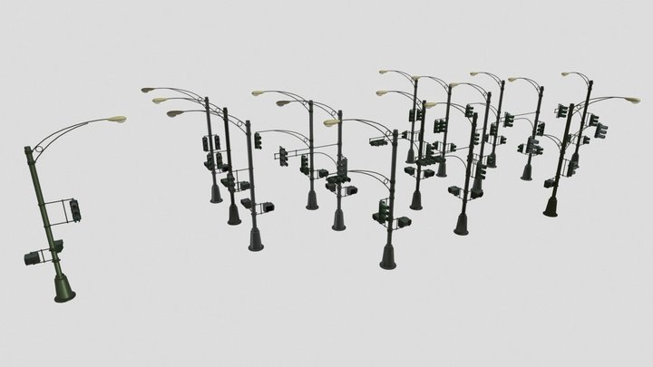 Vintage Shanghai Chinese Traffic Signals 3D Model