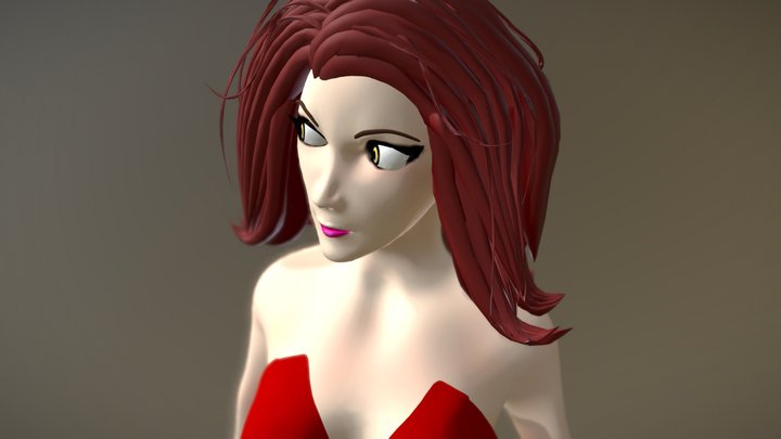 Redhead Woman in Red Dress 3D Model