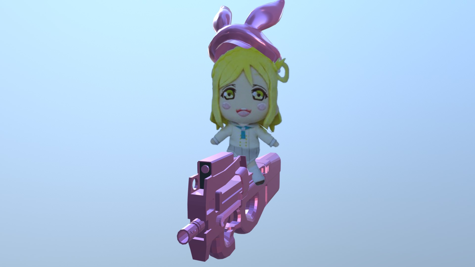 3D model P90 P-chan (SAO Alternative GGO) papercraft test - This is a 3D model of the P90 P-chan (SAO Alternative GGO) papercraft test. The 3D model is about a cartoon character holding a pink toy.
