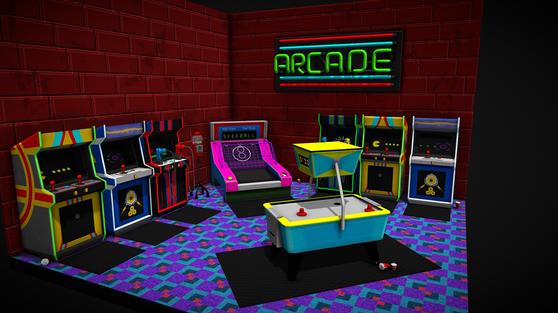 3D model Arcade Machines - This is a 3D model of the Arcade Machines. The 3D model is about a group of colorful arcade games.