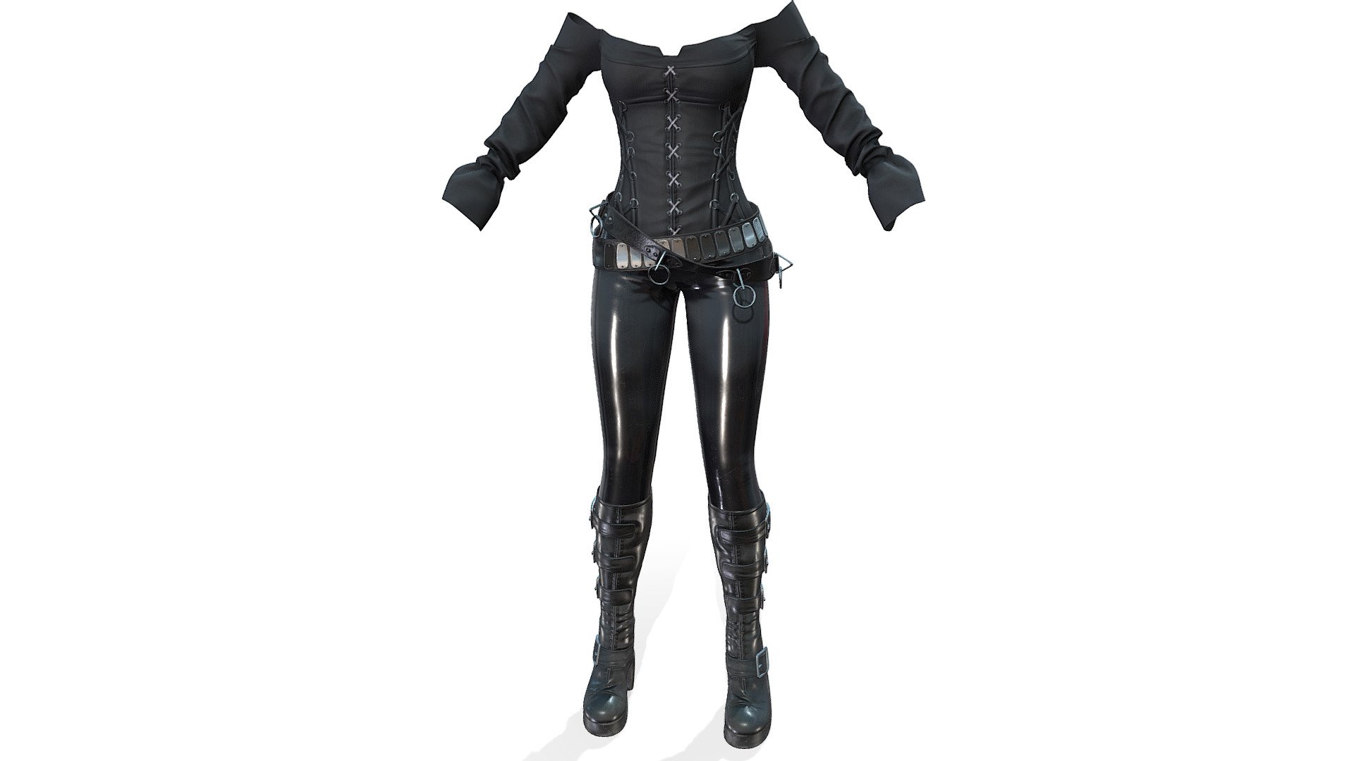 Raven Top Black Leather Pants Boots Outfit - Buy Royalty Free 3D model ...
