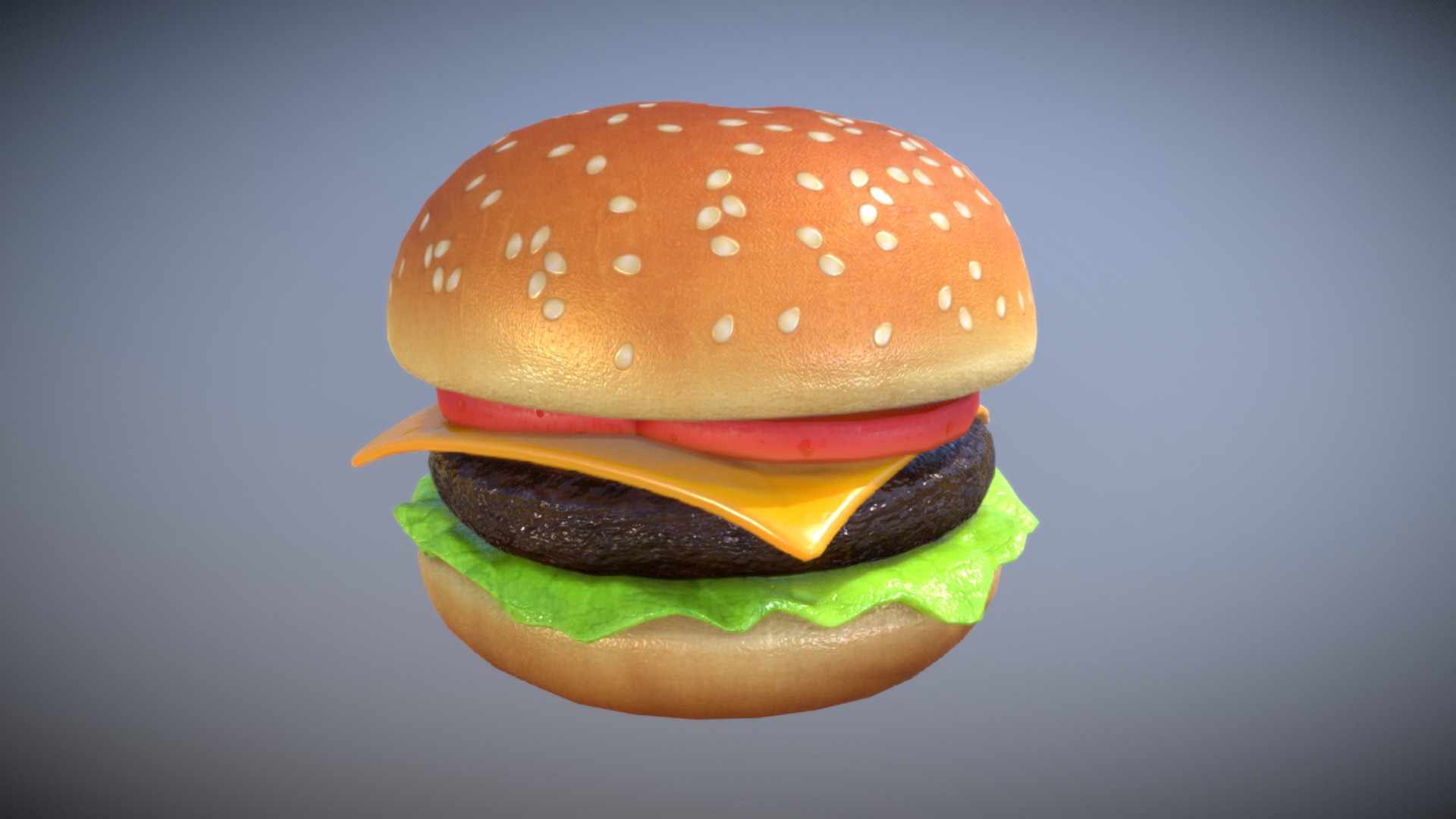 3D model Cartoon Cheeseburger - This is a 3D model of the Cartoon Cheeseburger. The 3D model is about a hamburger with a red and white bun.