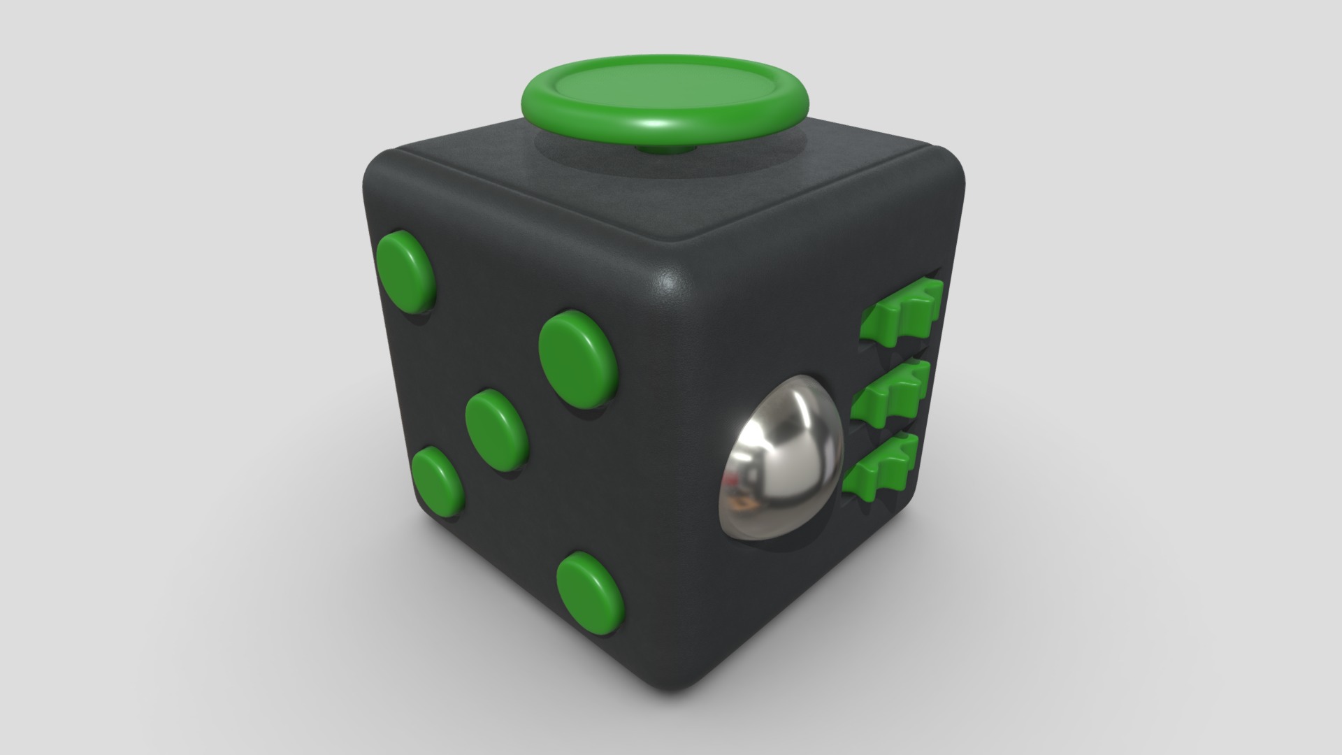 3D model Fidget Cube "Subdiv" - This is a 3D model of the Fidget Cube "Subdiv". The 3D model is about a black and green gaming controller.