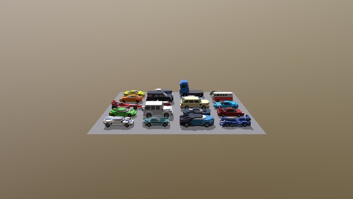 20 Low Poly Cubic Voxel Cars 3D Model