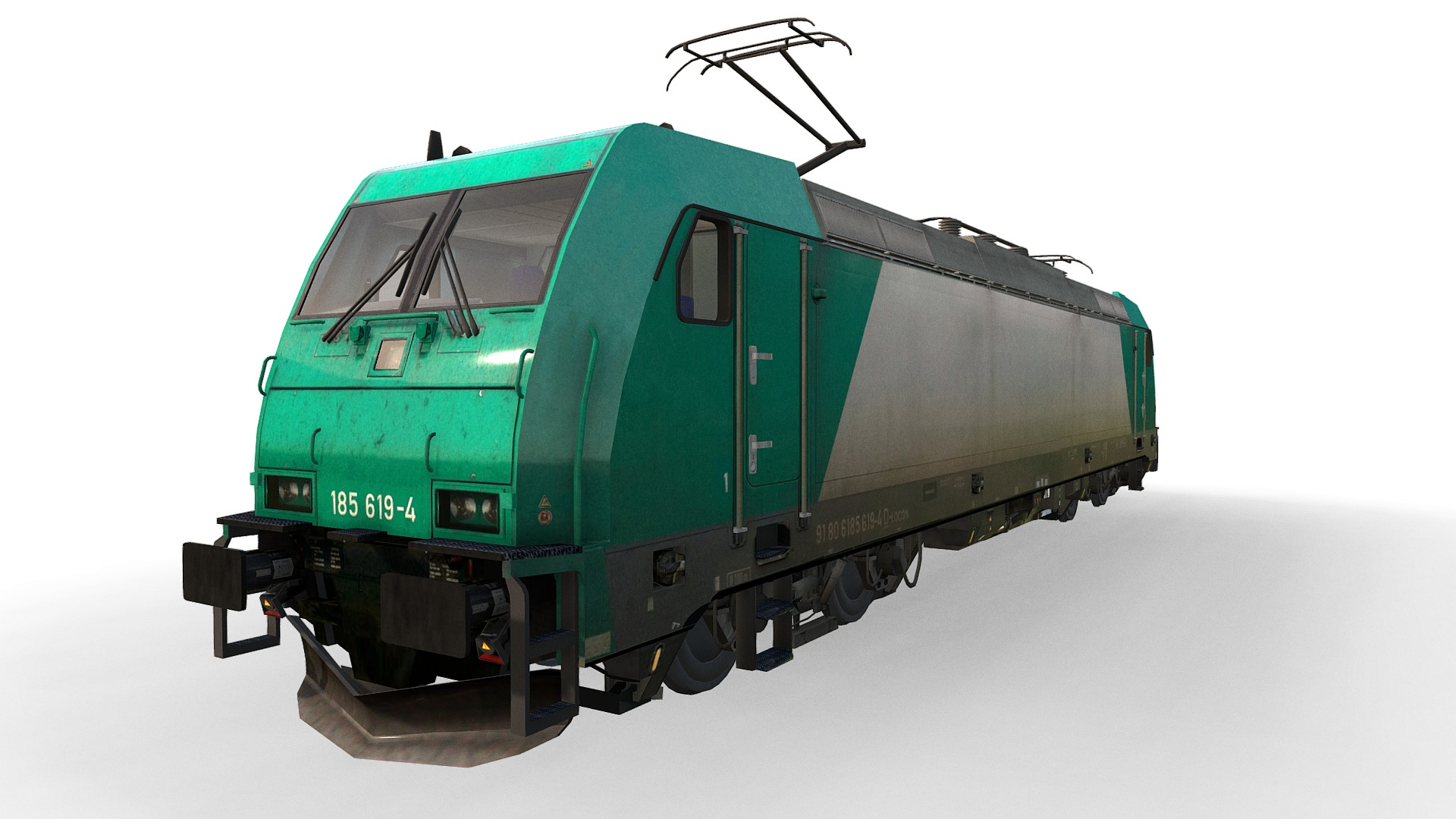 3D model Locomotive Class 185 619-4 – LOCON - This is a 3D model of the Locomotive Class 185 619-4 - LOCON. The 3D model is about a green train car.