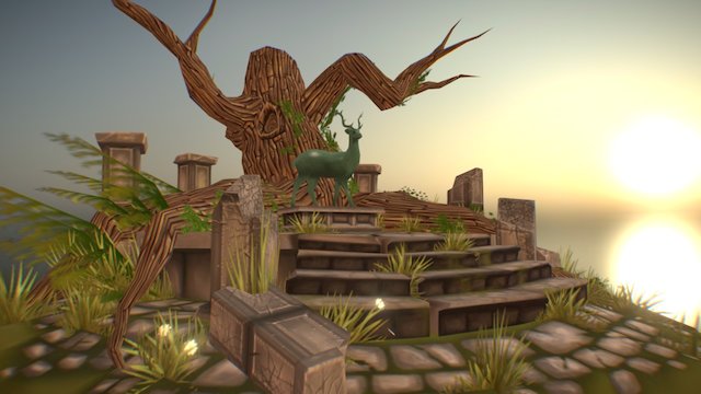 Overgrown Deer Shrine Diorama 3D Model