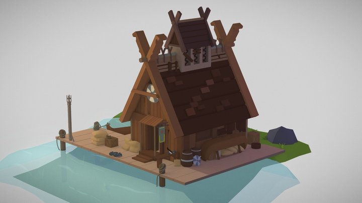 Viking Fishing Hut 3D Model