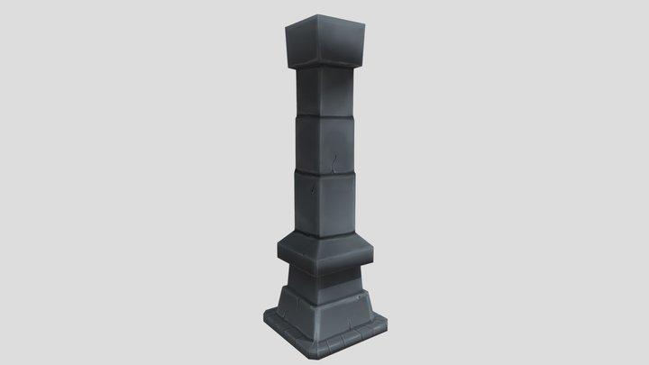 Low poly hand painted stone pillar 3D Model