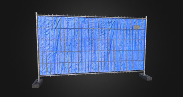 Construction Site Fence + Tarpaulin Blue 3D Model
