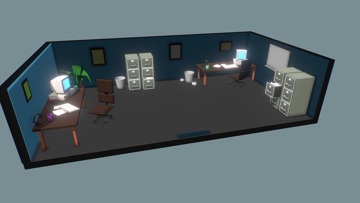 Low Poly 90's Office 3D Model