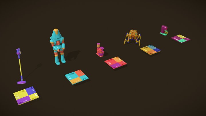 Draft of assets with color pallets 3D Model
