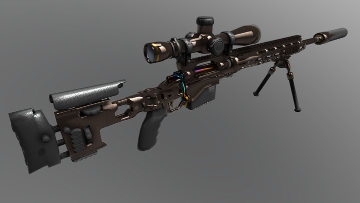 High Gloss Carbon Fiber Sniper Rifle Mk1 3D Model