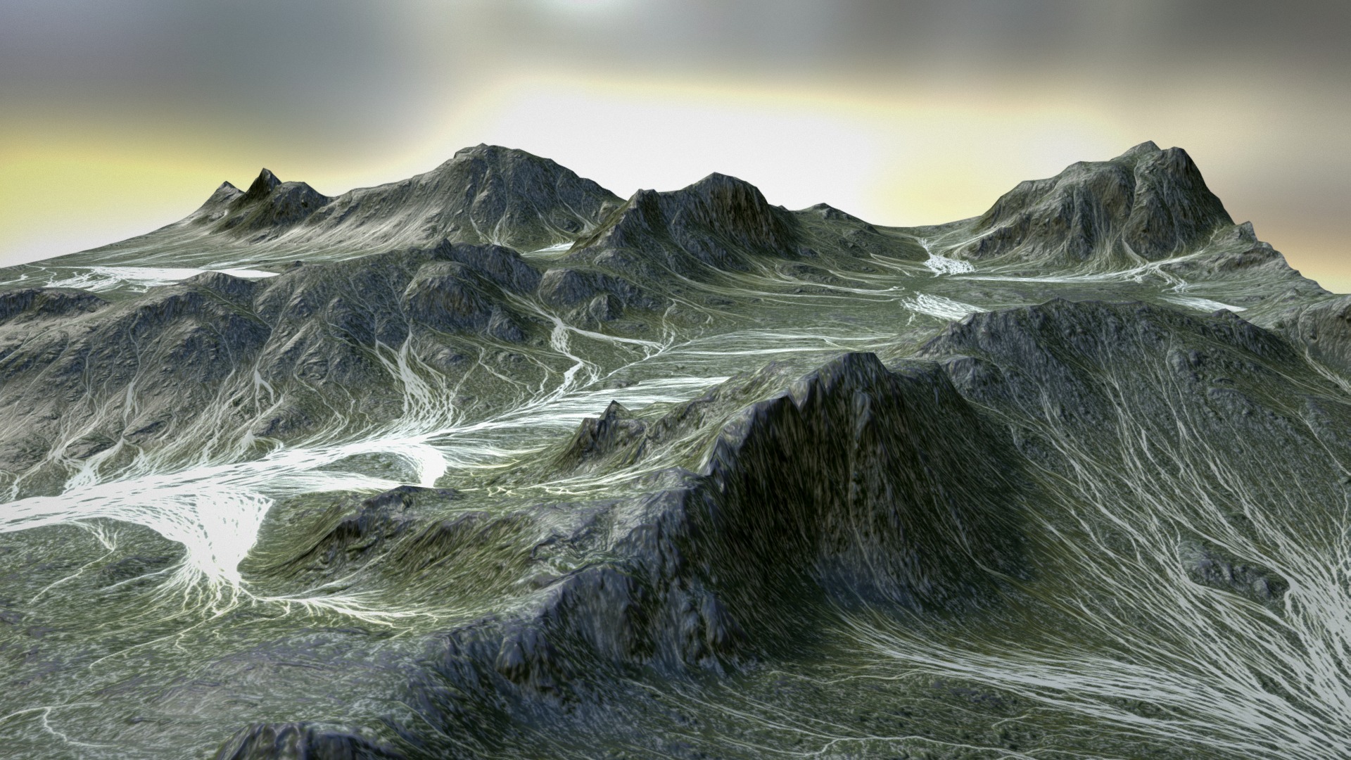 3D model highland river terrain - This is a 3D model of the highland river terrain. The 3D model is about a mountain range with snow.