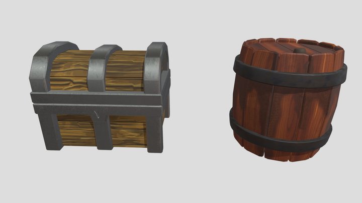 Chest and Barrel 3D Model