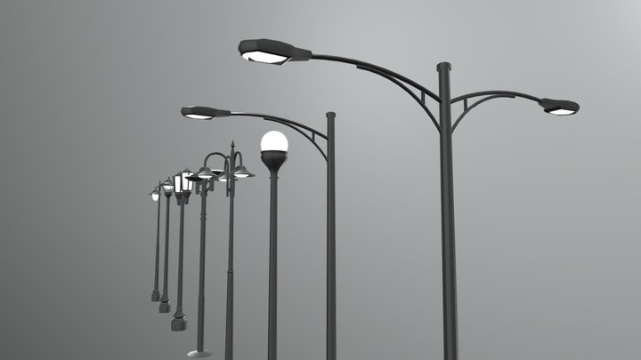 Various Low-Poly Street Lights 3D Model