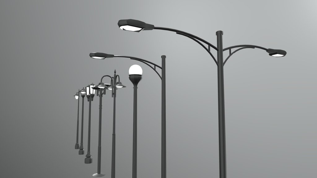 Various Low-Poly Street Lights