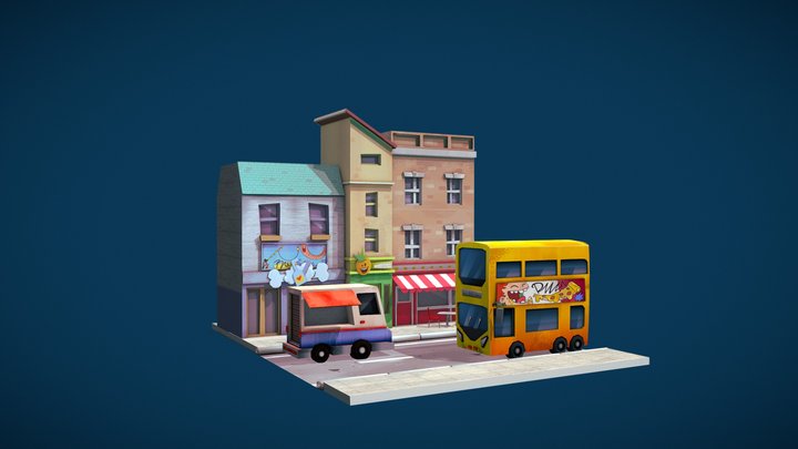 Street in cartoon style 3D Model
