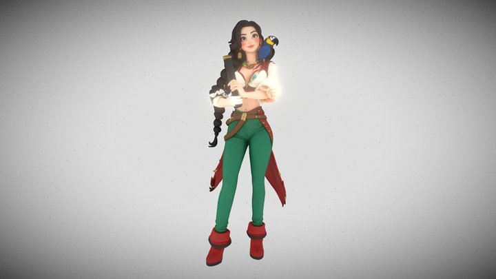 Colorful Swashbuckler Character with Macaw 3D Model