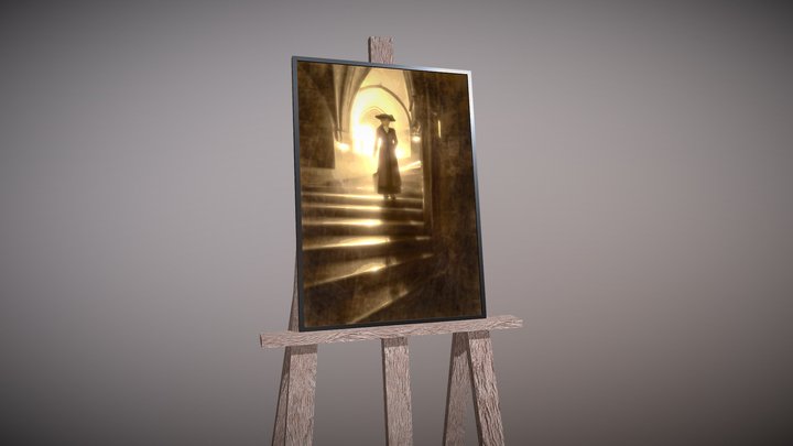 Painting Stand with Painting 3D Model
