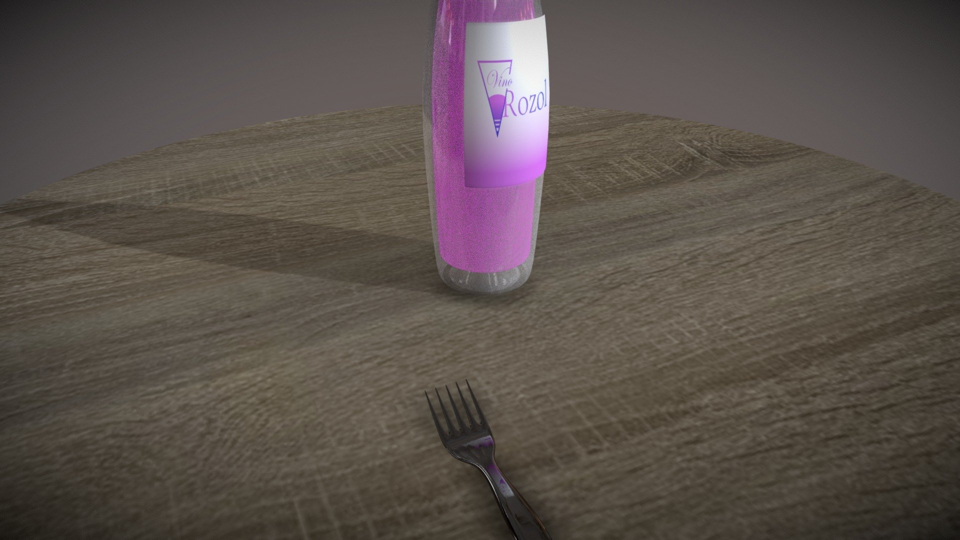 Tenedor y botella de vino
