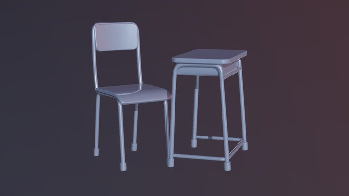 Stylized School Table and Chair 3D Model