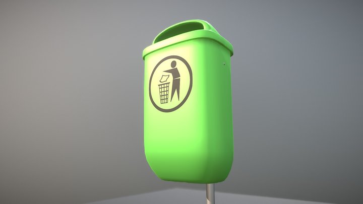 Small Green Plastic Trash Bin For The Street 3D Model