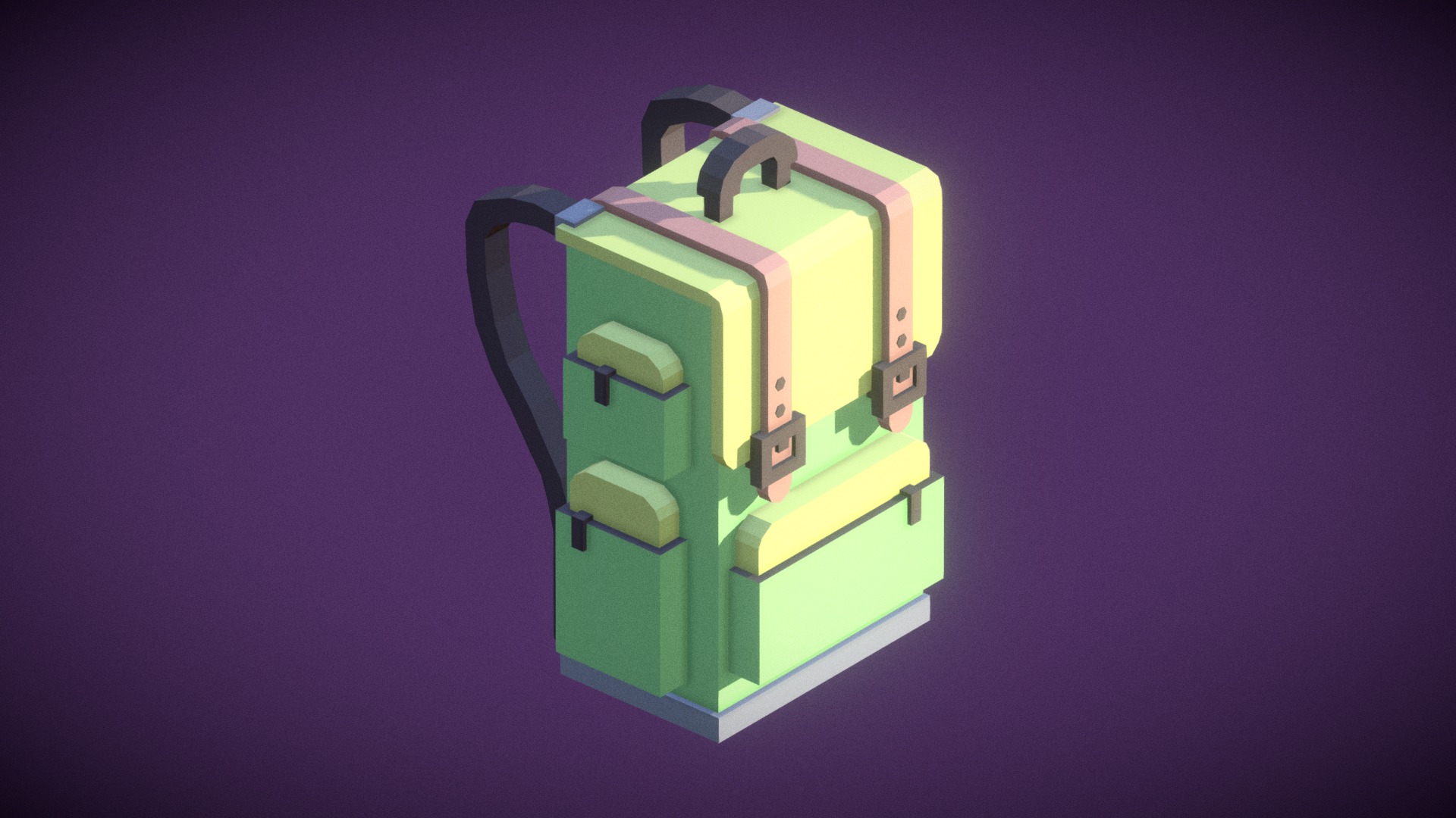 3D model Low Poly Backpack - This is a 3D model of the Low Poly Backpack. The 3D model is about a yellow and green cube.