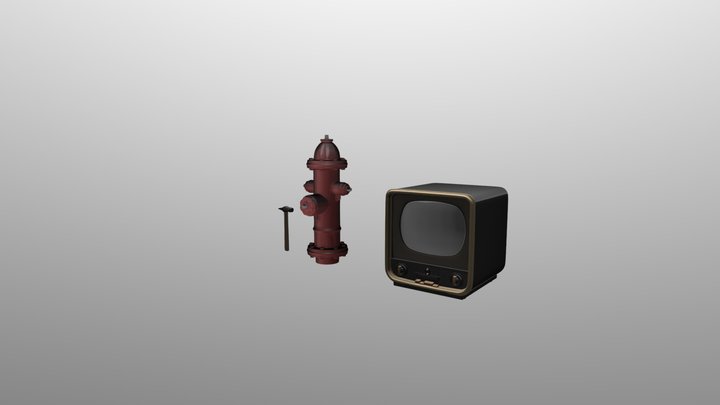 Tv, fire hydrant, hammer. 3D Model