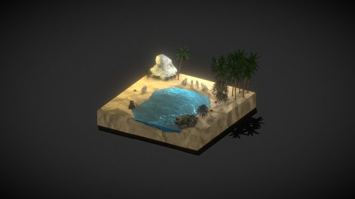 Isometric Desert Oasis 3D Model