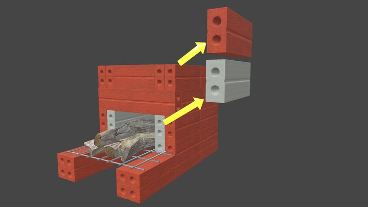 Fogão de chão c/ tijolos 3D Model