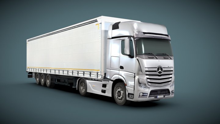 Truck and trailer low poly 3D Model