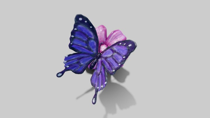 Purple Butterfly On A Flower - 3D Print 3D Model