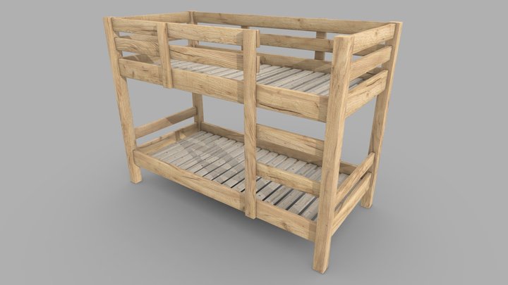 Bunk Bed Frame 1-1 - Gold Oak 3D Model