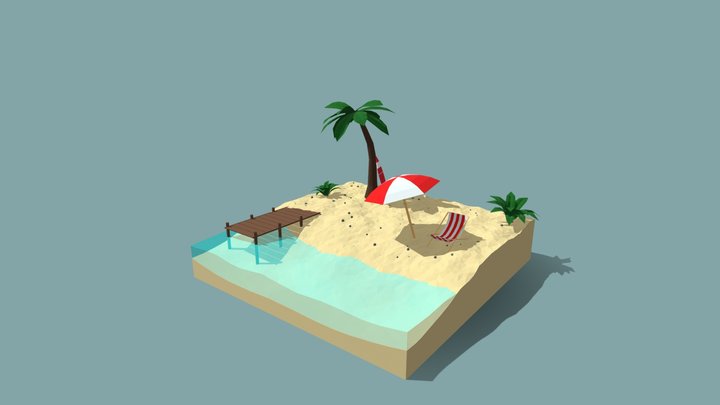 Low Poly tropic Scene 3D Model