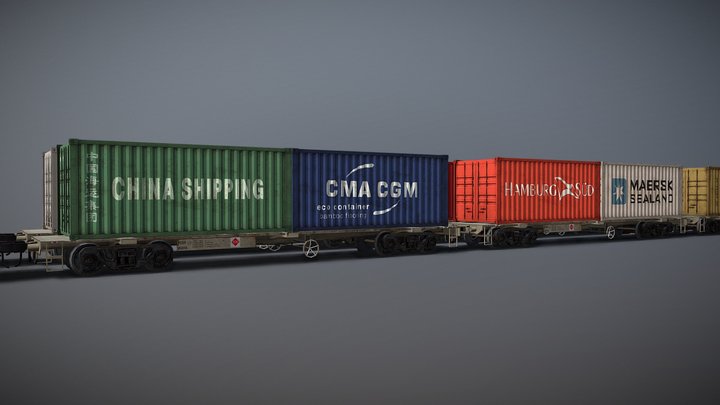 Railway Shipping Container Wagons Pack 3D Model