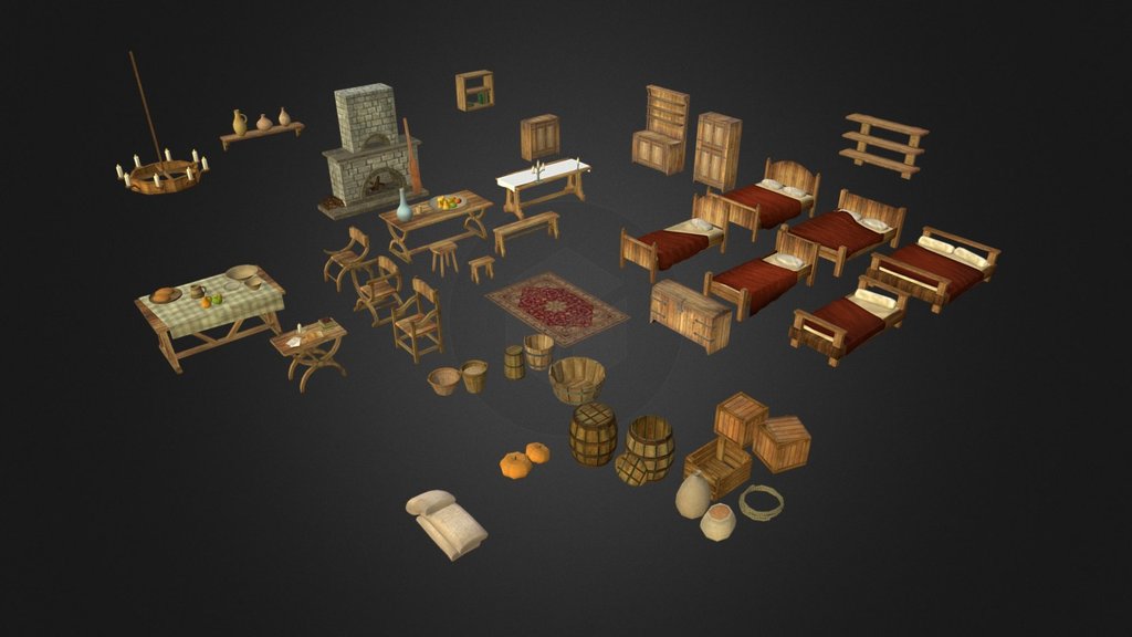 Medieval Furniture - 3D model by LowlyPoly [11c7141] - Sketchfab