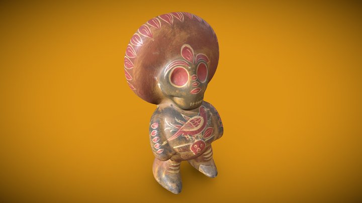 Mexican Skeleton Red Clay Figurine 3D Model