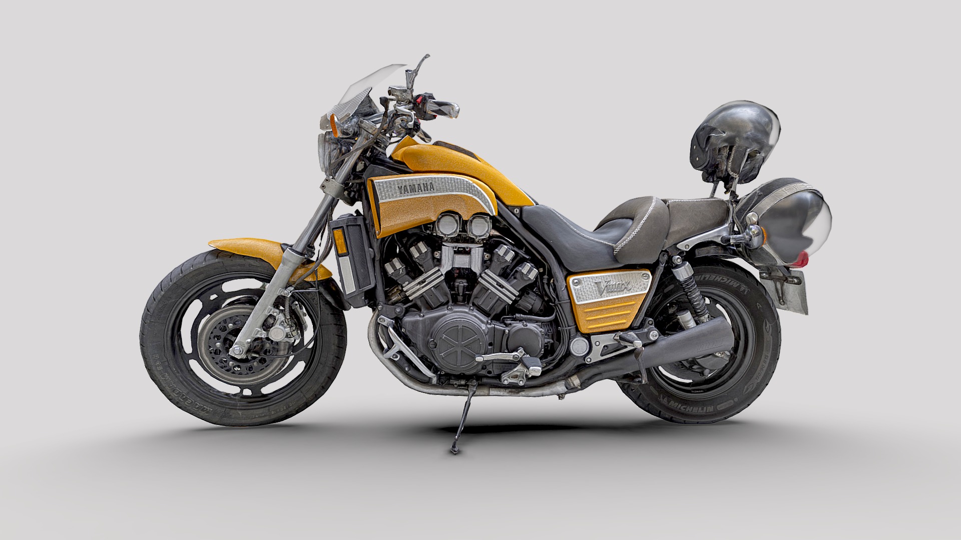 3D model Yamaha VMAX - This is a 3D model of the Yamaha VMAX. The 3D model is about a yellow and black motorcycle.