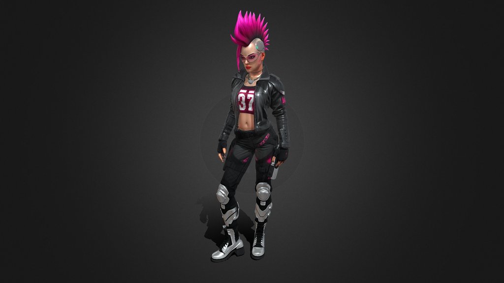 cyberpunk biker gang member, athletic female,