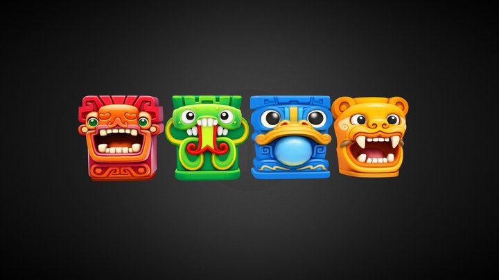 Cartoon Ancient Totem Faces – Game Asset Pack 3D Model