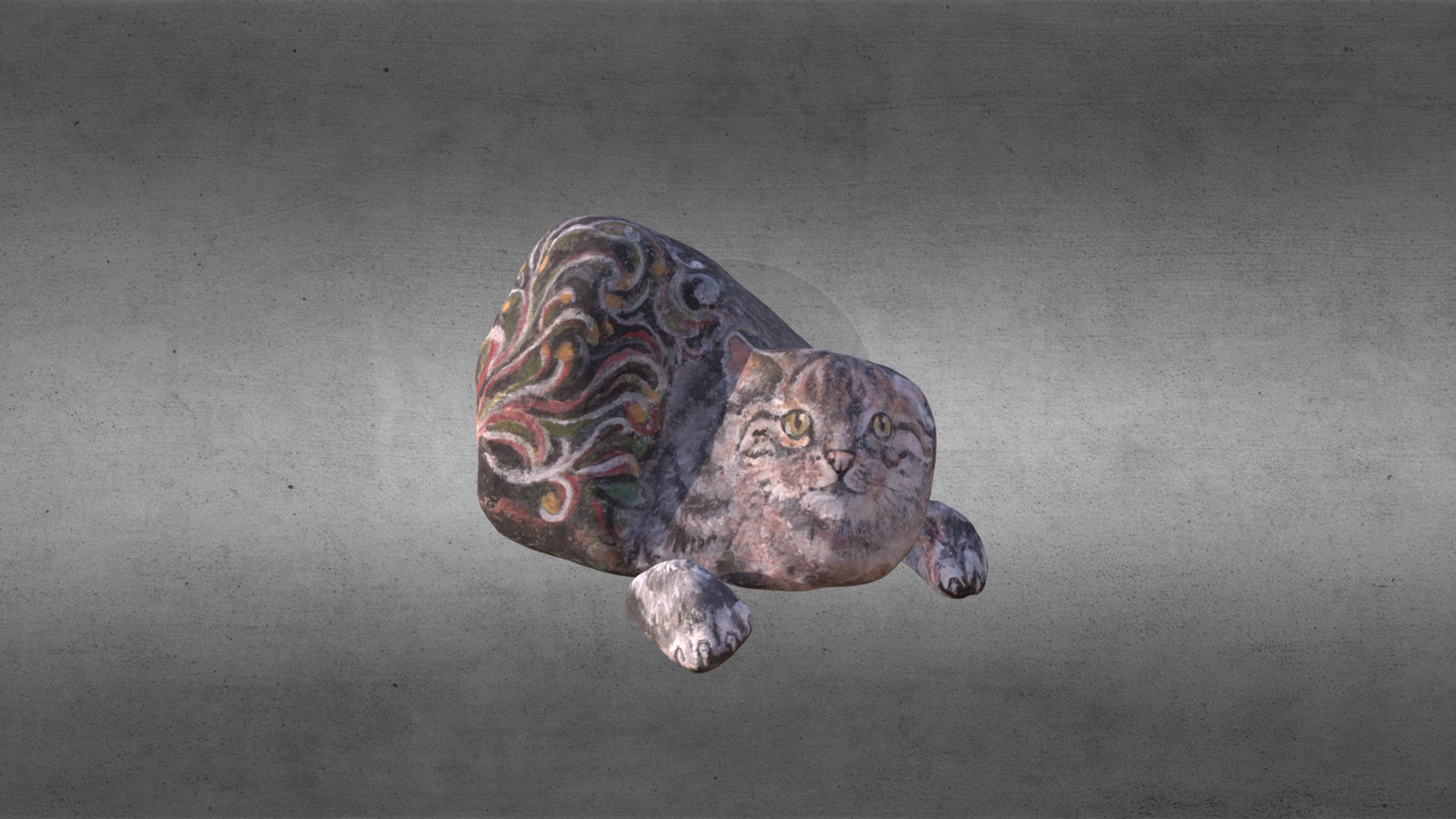 3D model Stone Painting Art – Cat4 - This is a 3D model of the Stone Painting Art - Cat4. The 3D model is about a turtle on a concrete surface.