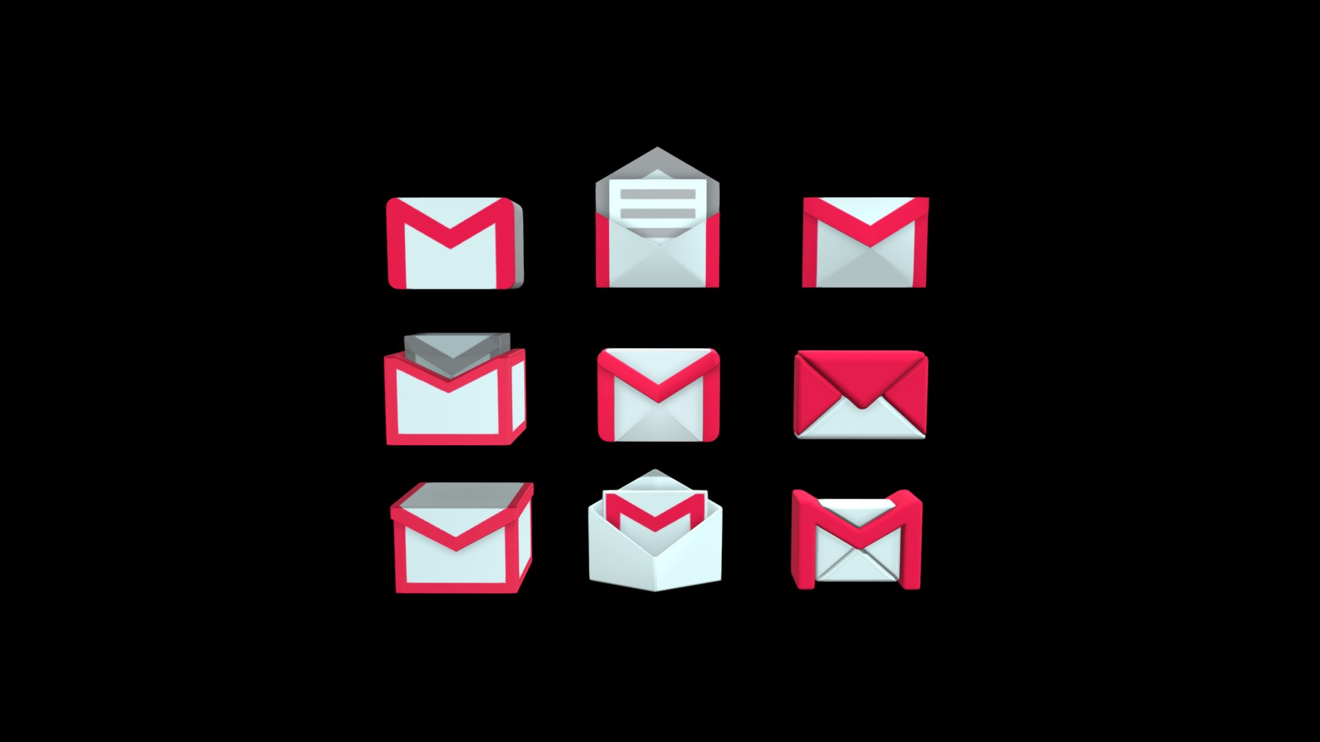 3D model Gmail 3D icons - This is a 3D model of the Gmail 3D icons. The 3D model is about shape.