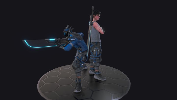Fantasy Cyberpunk Swordsman 3D Model