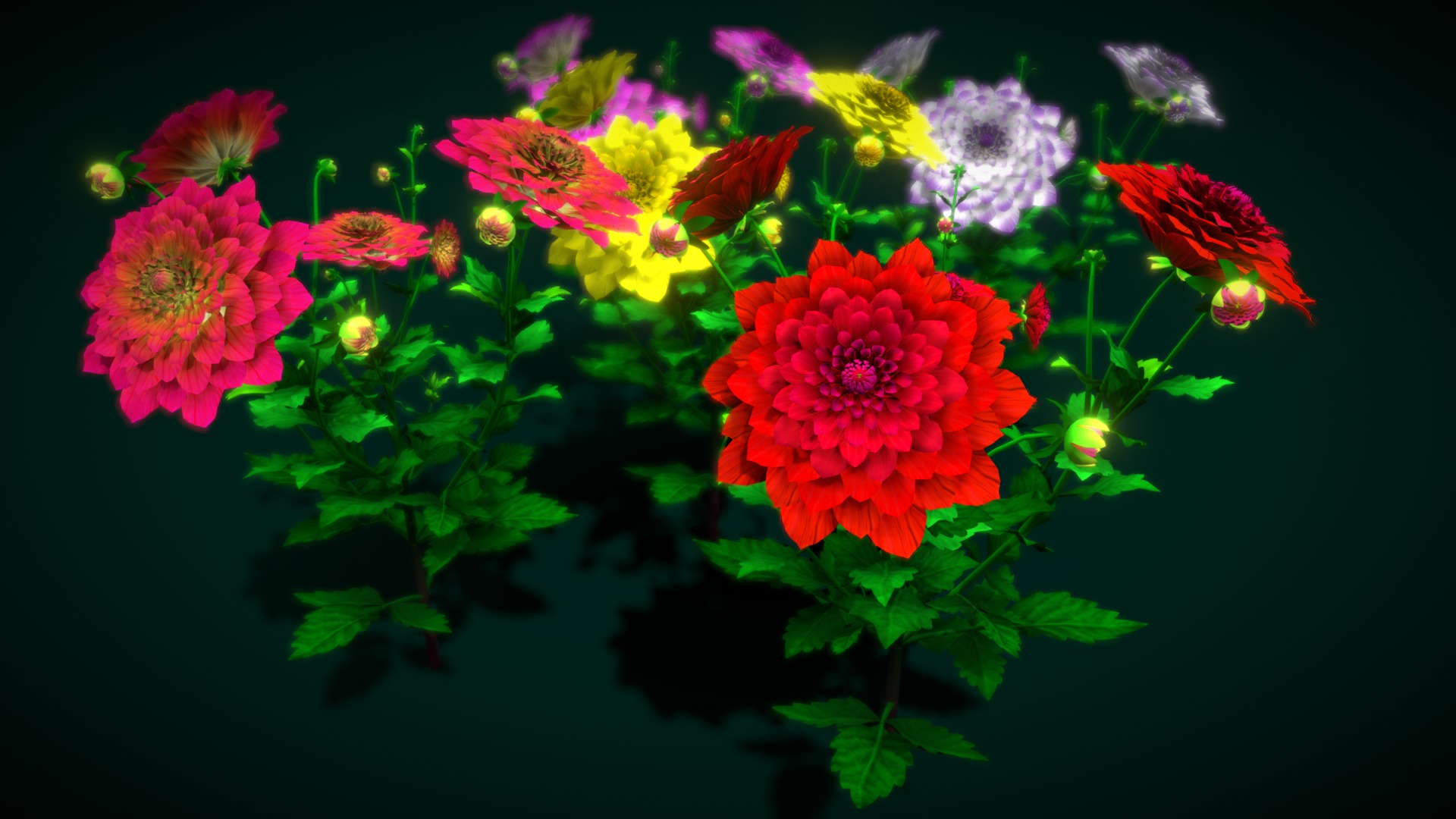 3D model Flower Mexico - This is a 3D model of the Flower Mexico. The 3D model is about a group of colorful flowers.