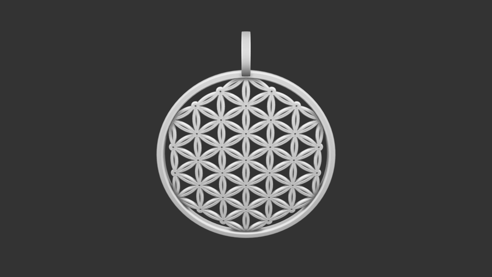 3D model Flower Of Life Pendant – 3D print - This is a 3D model of the Flower Of Life Pendant - 3D print. The 3D model is about a white circle with a black background.