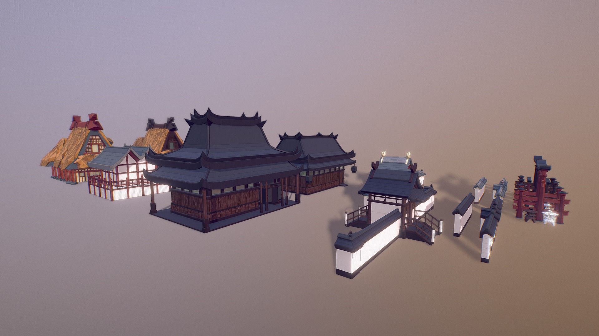 3D model Asian Style Village ( Low Poly ) - This is a 3D model of the Asian Style Village ( Low Poly ). The 3D model is about a group of buildings with a person standing in front of them.