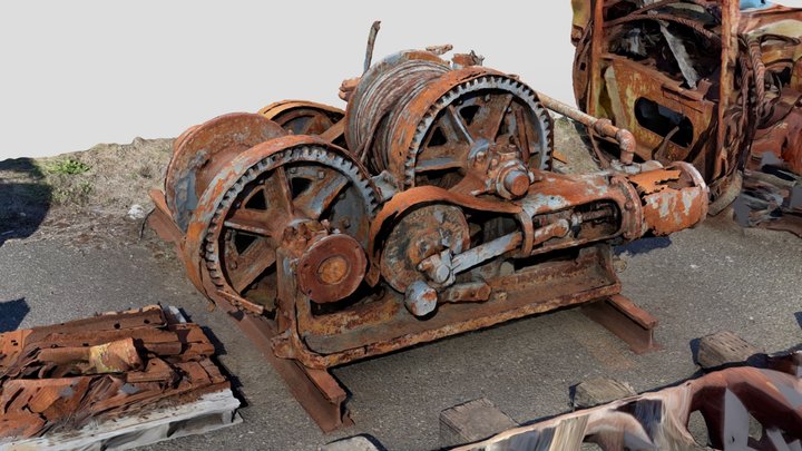 Old rusty steam winch [raw mobile scan] 3D Model