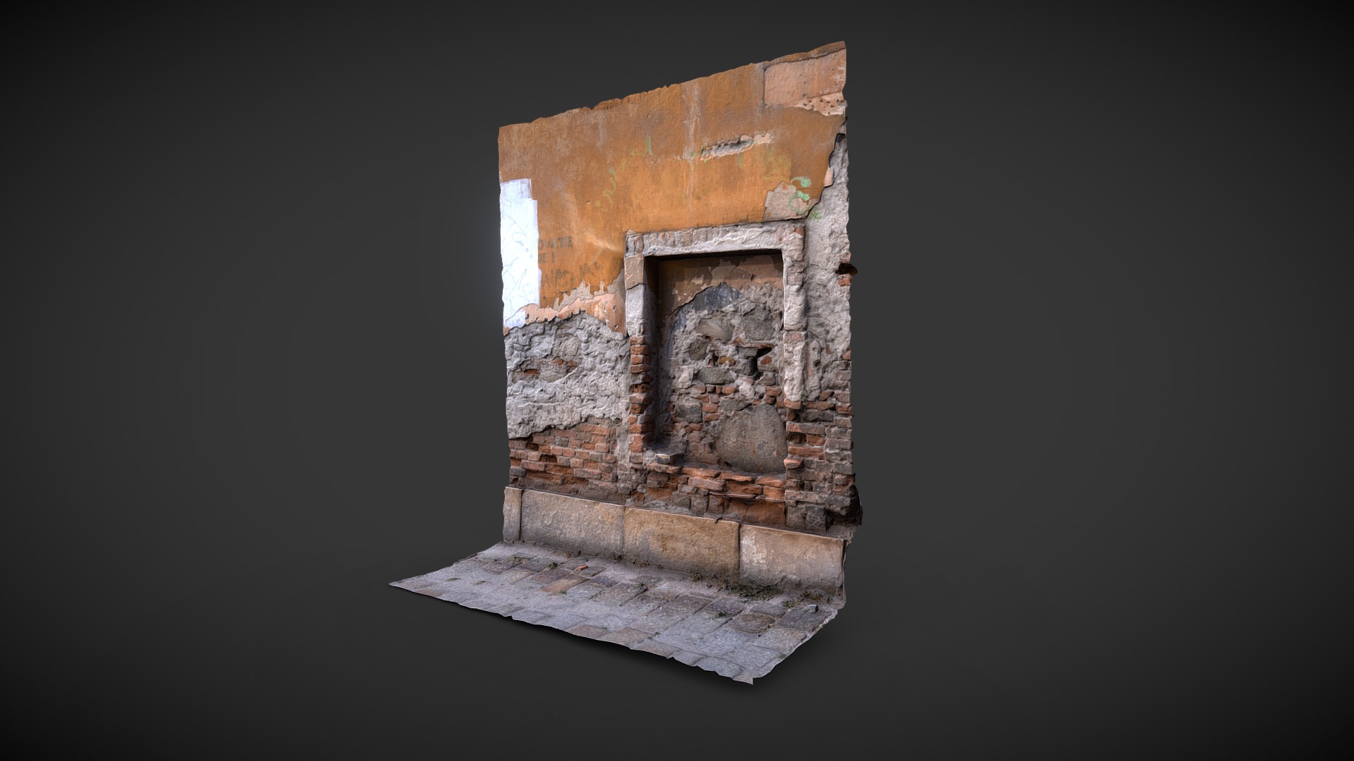 3D model Old House Window Empty 3D Scan - This is a 3D model of the Old House Window Empty 3D Scan. The 3D model is about a brick fireplace with a stone wall.