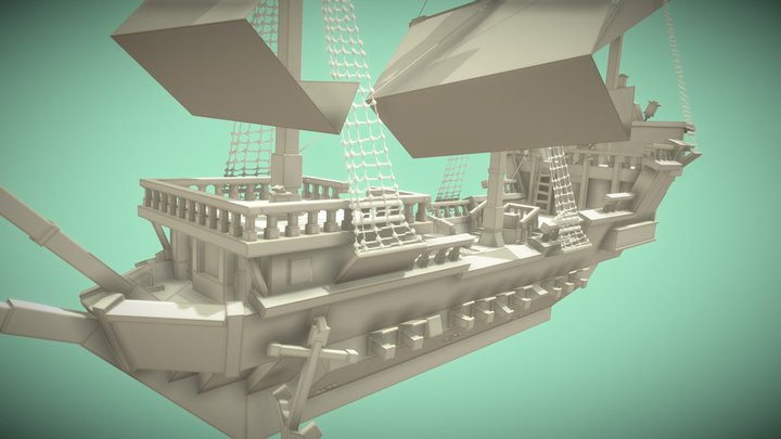 Blocky Pirate Ship 3D Model